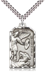 [5720SS/24S] Sterling Silver Saint Michael the Archangel Pendant on a 24 inch Light Rhodium Heavy Curb chain