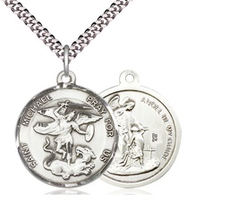 [0342SS/24S] Sterling Silver Saint Michael the Archangel Pendant on a 24 inch Light Rhodium Heavy Curb chain