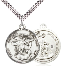 [0342SS/24S] Sterling Silver Saint Michael the Archangel Pendant on a 24 inch Light Rhodium Heavy Curb chain