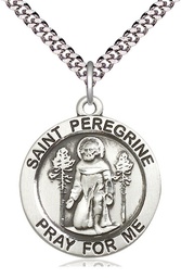 [4081SS/24S] Sterling Silver Saint Peregrine Pendant on a 24 inch Light Rhodium Heavy Curb chain