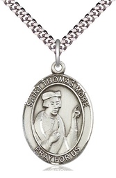 [7109SS/24S] Sterling Silver Saint Thomas More Pendant on a 24 inch Light Rhodium Heavy Curb chain