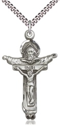 [4151SS/24S] Sterling Silver Trinity Crucifix Pendant on a 24 inch Light Rhodium Heavy Curb chain