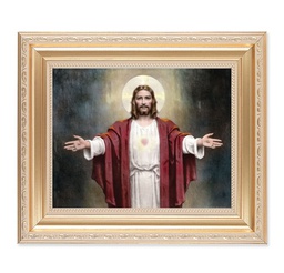 [HI-138-177] 10 1/4" x 12 1/4" Satin Gold Frame with an 8" x 10" Chambers: Welcoming Jesus Print