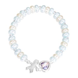 [HI-9631B] Children's Blue Pearlized Bracelet with Guardian Angel Heart and Metal Boy Charm Boxed