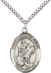 [7200SS/24SS] Sterling Silver Saint Martin of Tours Pendant on a 24 inch Sterling Silver Heavy Curb chain