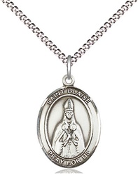 [8010SS/18S] Sterling Silver Saint Blaise Pendant on a 18 inch Light Rhodium Light Curb chain
