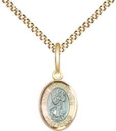 [9022EGF/18G] 14kt Gold Filled Saint Christopher w/Epoxy Pendant on a 18 inch Gold Plate Light Curb chain