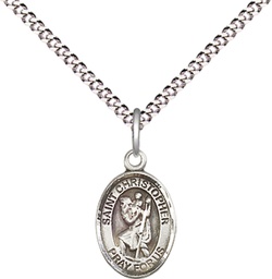 [9022SS/18S] Sterling Silver Saint Christopher Pendant on a 18 inch Light Rhodium Light Curb chain