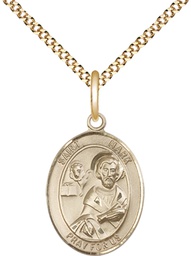 [8070GF/18G] 14kt Gold Filled Saint Mark the Evangelist Pendant on a 18 inch Gold Plate Light Curb chain