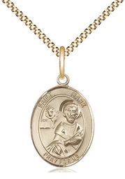 [8070GF/18G] 14kt Gold Filled Saint Mark the Evangelist Pendant on a 18 inch Gold Plate Light Curb chain