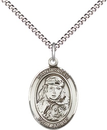[8097SS/18S] Sterling Silver Saint Sarah Pendant on a 18 inch Light Rhodium Light Curb chain
