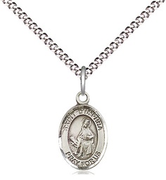 [9032SS/18S] Sterling Silver Saint Dymphna Pendant on a 18 inch Light Rhodium Light Curb chain