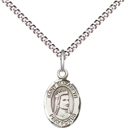 [9033SS/18S] Sterling Silver Saint Elizabeth of Hungary Pendant on a 18 inch Light Rhodium Light Curb chain
