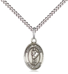 [9034SS/18S] Sterling Silver Saint Florian Pendant on a 18 inch Light Rhodium Light Curb chain