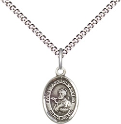 [9037SS/18S] Sterling Silver Saint Francis Xavier Pendant on a 18 inch Light Rhodium Light Curb chain