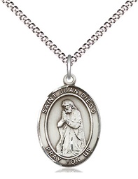 [8111SS/18S] Sterling Silver Saint Juan Diego Pendant on a 18 inch Light Rhodium Light Curb chain