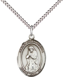 [8111SS/18S] Sterling Silver Saint Juan Diego Pendant on a 18 inch Light Rhodium Light Curb chain