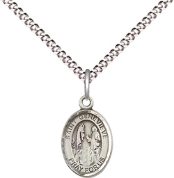 [9041SS/18S] Sterling Silver Saint Genevieve Pendant on a 18 inch Light Rhodium Light Curb chain