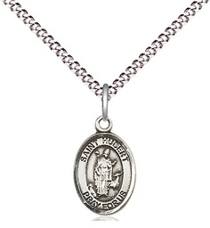 [9045SS/18S] Sterling Silver Saint Hubert of Liege Pendant on a 18 inch Light Rhodium Light Curb chain