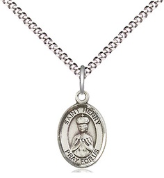 [9046SS/18S] Sterling Silver Saint Henry II Pendant on a 18 inch Light Rhodium Light Curb chain