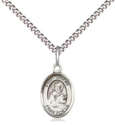 [9049SS/18S] Sterling Silver Saint Isidore of Seville Pendant on a 18 inch Light Rhodium Light Curb chain