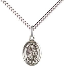 [9050SS/18S] Sterling Silver Saint James the Greater Pendant on a 18 inch Light Rhodium Light Curb chain