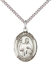 [8241SS/18S] Sterling Silver Saint Maurus Pendant on a 18 inch Light Rhodium Light Curb chain