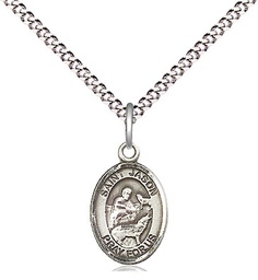 [9051SS/18S] Sterling Silver Saint Jason Pendant on a 18 inch Light Rhodium Light Curb chain