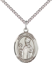 [8256SS/18S] Sterling Silver Saint Austin Pendant on a 18 inch Light Rhodium Light Curb chain
