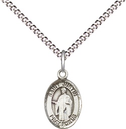 [9052SS/18S] Sterling Silver Saint Justin Pendant on a 18 inch Light Rhodium Light Curb chain