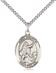 [8268SS/18S] Sterling Silver Saint Colette Pendant on a 18 inch Light Rhodium Light Curb chain