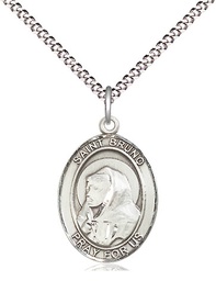 [8270SS/18S] Sterling Silver Saint Bruno Pendant on a 18 inch Light Rhodium Light Curb chain