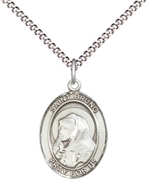 [8270SS/18S] Sterling Silver Saint Bruno Pendant on a 18 inch Light Rhodium Light Curb chain