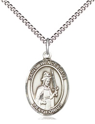 [8273SS/18S] Sterling Silver Saint Wenceslaus Pendant on a 18 inch Light Rhodium Light Curb chain