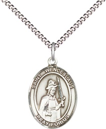 [8273SS/18S] Sterling Silver Saint Wenceslaus Pendant on a 18 inch Light Rhodium Light Curb chain