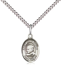 [9055SS/18S] Sterling Silver Saint John Bosco Pendant on a 18 inch Light Rhodium Light Curb chain