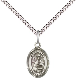 [9056SS/18S] Sterling Silver Saint John the Apostle Pendant on a 18 inch Light Rhodium Light Curb chain
