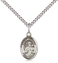 [9058SS/18S] Sterling Silver Saint Joseph Pendant on a 18 inch Light Rhodium Light Curb chain