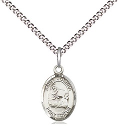 [9059SS/18S] Sterling Silver Saint Joshua Pendant on a 18 inch Light Rhodium Light Curb chain