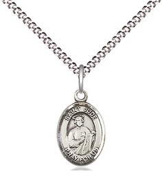 [9060SS/18S] Sterling Silver Saint Jude Pendant on a 18 inch Light Rhodium Light Curb chain