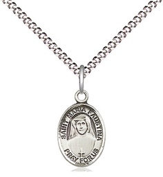 [9069SS/18S] Sterling Silver Saint Maria Faustina Pendant on a 18 inch Light Rhodium Light Curb chain