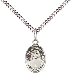 [9069SS/18S] Sterling Silver Saint Maria Faustina Pendant on a 18 inch Light Rhodium Light Curb chain