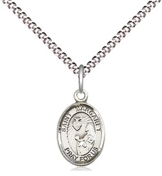 [9072SS/18S] Sterling Silver Saint Margaret Mary Alacoque Pendant on a 18 inch Light Rhodium Light Curb chain
