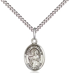 [9074SS/18S] Sterling Silver Saint Matthew the Apostle Pendant on a 18 inch Light Rhodium Light Curb chain