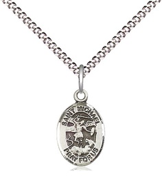 [9076SS/18S] Sterling Silver Saint Michael the Archangel Pendant on a 18 inch Light Rhodium Light Curb chain