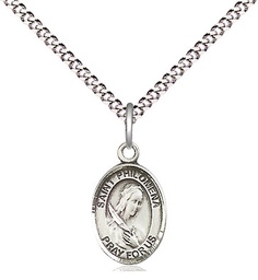 [9077SS/18S] Sterling Silver Saint Philomena Pendant on a 18 inch Light Rhodium Light Curb chain