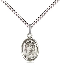 [9080SS/18S] Sterling Silver Saint Nicholas Pendant on a 18 inch Light Rhodium Light Curb chain