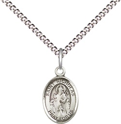 [9080SS/18S] Sterling Silver Saint Nicholas Pendant on a 18 inch Light Rhodium Light Curb chain