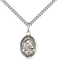 [9087SS/18S] Sterling Silver Our Lady of Providence Pendant on a 18 inch Light Rhodium Light Curb chain
