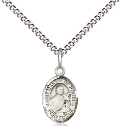 [9089SS/18S] Sterling Silver Saint Martin de Porres Pendant on a 18 inch Light Rhodium Light Curb chain